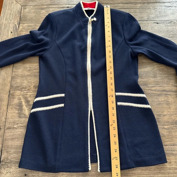 Vintage St John Collection Marie Gray Sz 4 Navy Nautical Zip Up Jacket Santana - Picture 10 of 11